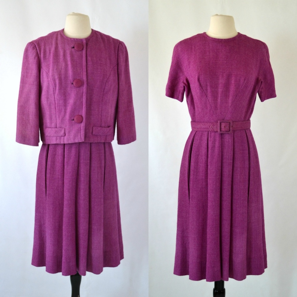 1960s Purple Tweed Dress, Jacket Set